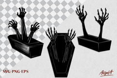 Coffin silhouette, skeleton hands Halloween clipart SVG Product Image 1