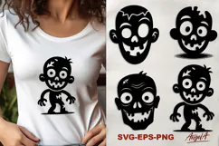 Halloween clipart SVG, funny zombie silhouette, scary face Product Image 1