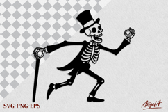 Silhouette of dancing skeleton with top hat SVG Halloween Product Image 1