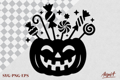 Pumpkin with scary jack o lantern face SVG Candy canes svg Product Image 1