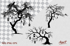 Tree with lanterns silhouette Halloween clipart SVG Product Image 1
