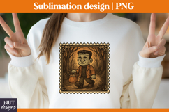 Post Stamp Halloween t-shirt Retro Baby Frankenstein Product Image 1