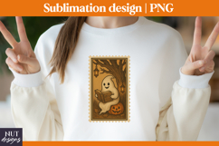 Post Stamp Halloween t-shirt Retro Reading Ghost sublimation Product Image 1