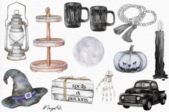 Happy Halloween Tiered Tray Witch Hat Watercolor Clipart PNG Product Image 1