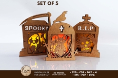 Halloween Tombstone Candle Holders - Spooky Lantern Template Product Image 1