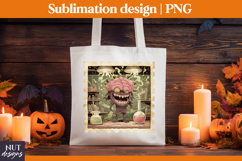 Post Stamp Halloween tote bag Crazy Brain Monster spooky Product Image 1