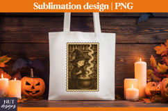 Post Stamp Halloween tote bag Retro Witch girl sublimation Product Image 1