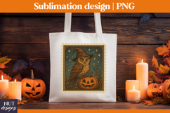 Post Stamp Halloween tote bag Retro cute Owl sublimation Product Image 1