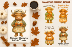 Fall Kitchen Towel, Cute Highland Cow, Halloween Towel Product Image 1