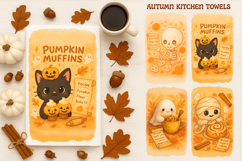 Halloween Kitchen Towel, Cute Ghost, Fall Halloween Recipes Product Image 1