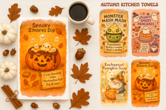 Halloween Kitchen Towel, Cute Ghost, Fall Halloween Recipes Product Image 1