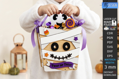 Halloween Treat Basket Laser Cut | Candy Box with Mummy SVG Product Image 1