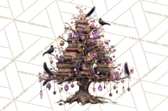 Whimsical Halloween Tree Clipart PNG with Spooky Decor Product Image 4