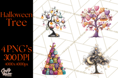 Whimsical Halloween Tree Clipart PNG with Spooky Decor Product Image 1
