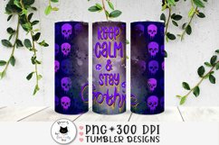 purple gothic tumbler wrap with skulls and a phrase