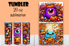 Cute monster tumbler. Happy Halloween sublimation PNG Product Image 1
