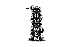 Halloween Typography with Cat Motif in Black and White Verti Product Image 1