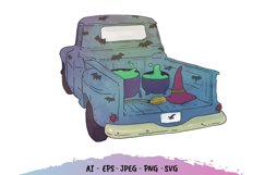 Watercolor Halloween Vintage Truck Product Image 2