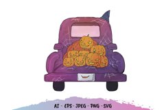 Watercolor Halloween Vintage Truck Product Image 2