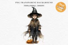 Halloween Vintage Witch Child Wizard Boy Girl Pumpkin Dressed Tale Art Image Watercolor Transparent Print illustration sublimation creepy printable digital Halloween vintage witch boy,  wizard magic, Pumpkin Girl, lady spooky dressed, Halloween children