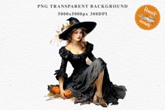 Halloween Vintage Witch Lady Wizard Women Pumpkin Clipart Tale Art Image Watercolor Transparent Print illustration sublimation creepy printable digital vintage witch lady women wizard magic clipart character orange Pumpkin Girl art, young lady
