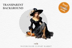 Halloween Vintage Witch Lady Wizard Women Pumpkin Clipart Tale Art Image Watercolor Transparent Print illustration sublimation creepy printable digital vintage witch lady women wizard magic clipart character orange Pumpkin Girl art, young lady