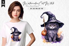 Watercolor Cat Witch Clipart PNG SVG Design