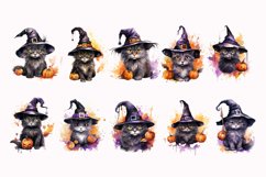 Halloween Watercolor Cat Witch Sublimation Clipart Bundle Product Image 4