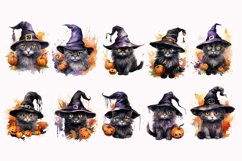 Halloween Watercolor Cat Witch Sublimation Clipart Bundle Product Image 3