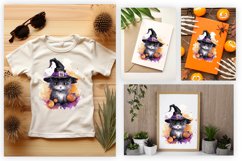 watercolor cat witch sublimation clipart design