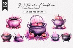 Halloween Watercolor Cauldron Sublimation Clipart PNG Bundle Product Image 1