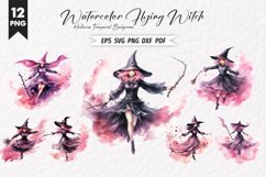 Halloween Watercolor Flying Witch Sublimation Clipart Bundle Product Image 1