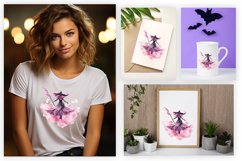 Watercolor Flying Witch Sublimation Clipart Design