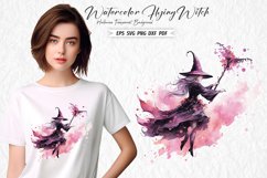 Watercolor Flying Witch Sublimation Clipart Design