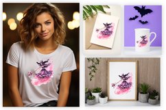Watercolor Flying Witch Sublimation Clipart Design