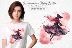 Watercolor Flying Witch Sublimation Clipart Design