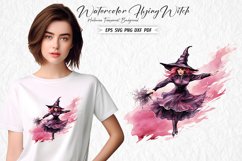 Watercolor Flying Witch Sublimation Clipart Design