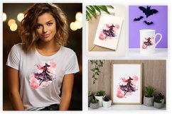 Watercolor Flying Witch Sublimation Clipart Design