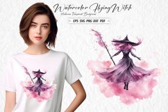 Watercolor Flying Witch Sublimation Clipart Design