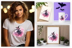 Watercolor Flying Witch Sublimation Clipart Design
