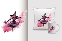 Watercolor Flying Witch Sublimation Clipart Design