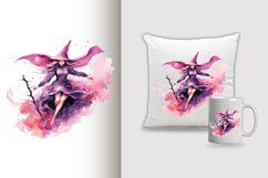 Watercolor Flying Witch Sublimation Clipart Design