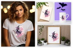 Watercolor Flying Witch Sublimation Clipart Design