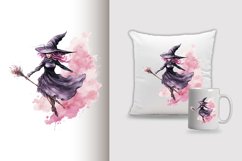 Watercolor Flying Witch Sublimation Clipart Design