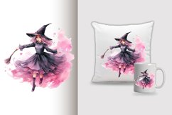Watercolor Flying Witch Sublimation Clipart Design