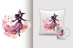 Watercolor Flying Witch Sublimation Clipart Design