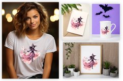 Watercolor Flying Witch Sublimation Clipart Design