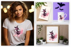 Watercolor Flying Witch Sublimation Clipart Design