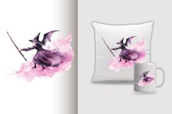 Watercolor Flying Witch Sublimation Clipart Design