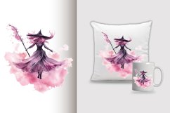 Watercolor Flying Witch Sublimation Clipart Design